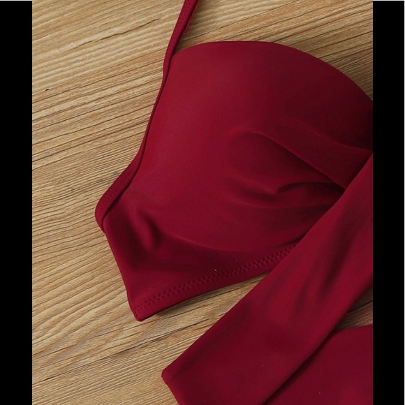 Maroon and White Feather Print Bikini - Picture 4 of 11